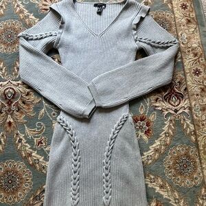 Gray Cold Shoulder Knit Dress